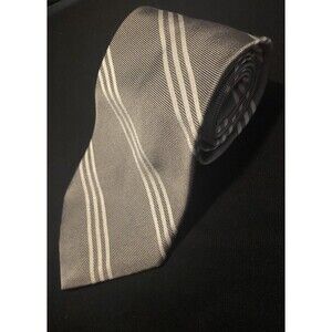 Lauren Ralph Lauren Hand Finished Silk Necktie Neck Tie Gray Diagonal Stripes